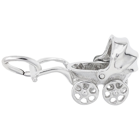 Baby Carriage Charm In Sterling Silver