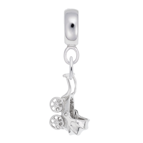 Baby Carriage Charm Dangle Bead In Sterling Silver