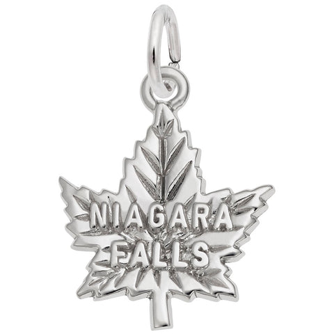 Niagara Falls Maple Leaf Charm In Sterling Silver