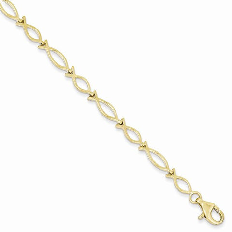 10K Yellow Gold Solid Polished Religious Fish Bracelet