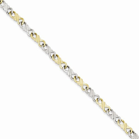 10K White and Yellow Gold Solid Polished Fancy Bracelet
