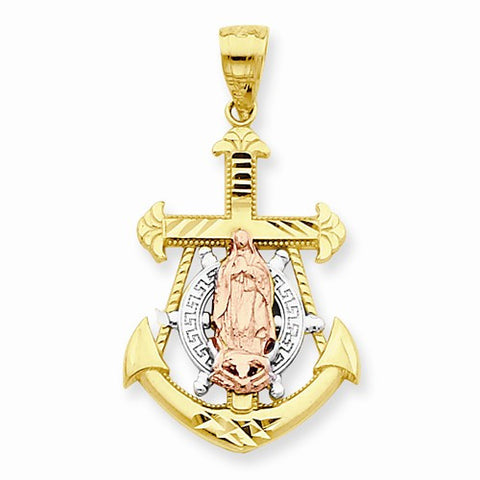 10k Gold Two-tone Mariner Blessed Mother Pendant, Pendants for Necklace