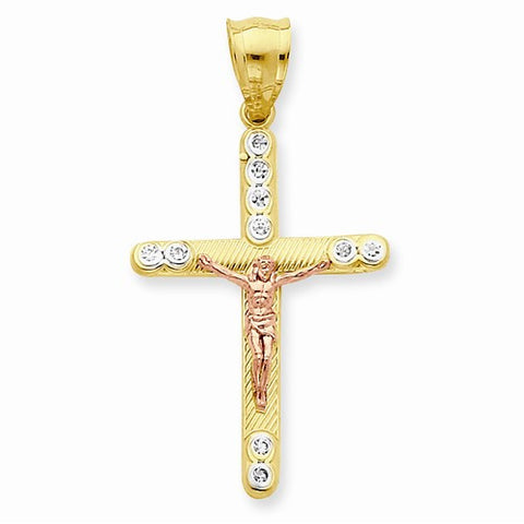 10k Gold Two-tone CZ Crucifix pendant, Appealing Pendants for Necklace