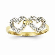 10k Yellow Gold Double Heart CZ Ring