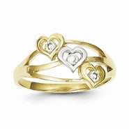 10k Yellow Gold & Rhodium Triple Heart CZ Ring