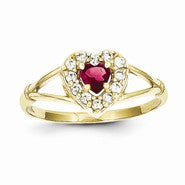 10k Yellow Gold Red & White CZ Heart Ring
