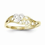10k Yellow Gold & Rhodium Double Heart CZ Ring