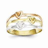 10k Yellow Gold Polished Tri-Color Heart Ring