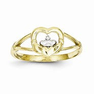 10k Yellow Gold & Rhodium Womens Claddagh Ring