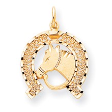 10k Yellow Gold Solid Flat-Backed Horsehead in Horseshoe Charm hide-image