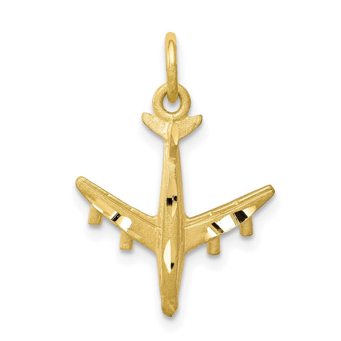 Solid Satin Airplane Charm in 10k Yellow Gold