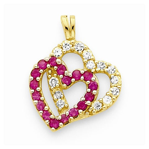 10k Yellow Gold CZ Double Heart pendant, Alluring Pendants for Necklace