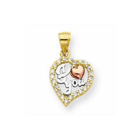 10k Gold Two-tone & White Rhodium I Love You CZ Heart Pendant, Pendants for Necklace