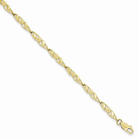 10K Yellow Gold Solid Polished Open Back Flower & Leaf Bracelet