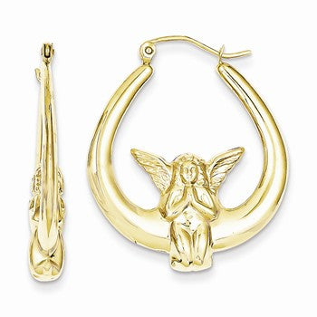 10k Yellow Gold Angel Hoop Earrings