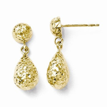 10k Yellow Gold Diamond-cut Post Dangle Earrings