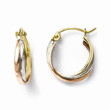 10K Tri-Color Gold Polished Hinged Hoop Earrings