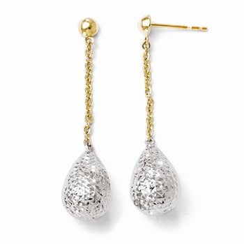 10k Two-tone Diamond-cut Post Dangle Earrings
