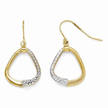 10k Two-tone Polished Diamond-cut Shepherd Hook Earrings