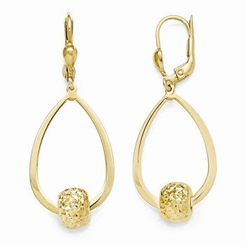 10k Yellow Gold Polished & Diamond-cut Dangle Leverback Earrings