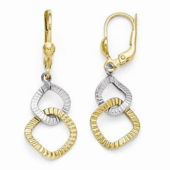 10k Two-tone Polished & Textured Leverback Earrings