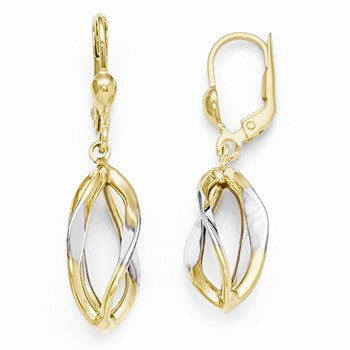 10k Yellow Gold with White Rhodium Polished Leverback Earrings