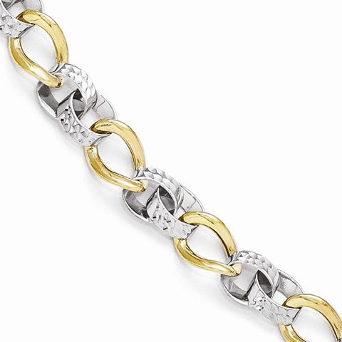 10K White and Yellow Gold Polished and Diamond-Cut Link Bracelet
