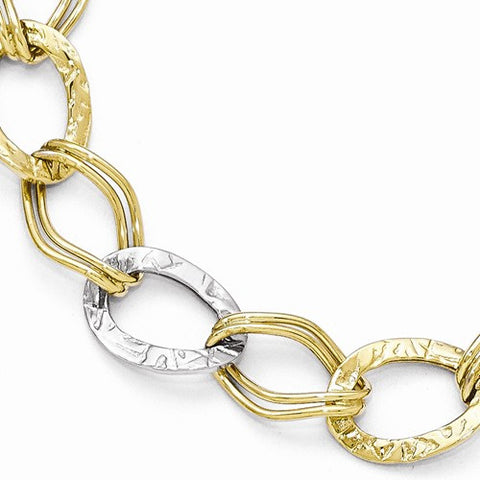 10K White and Yellow Gold Polished and Textured Link Bracelet