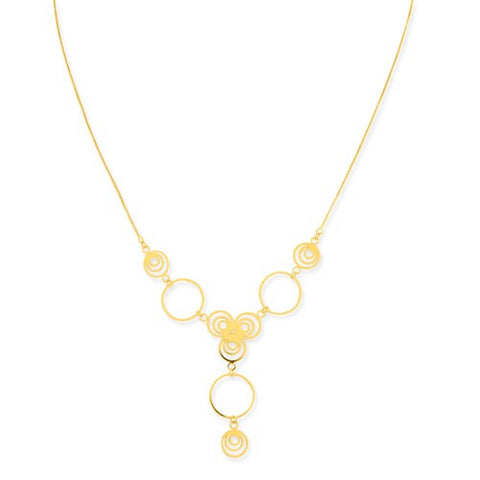 10K Yellow Gold Adjustable Fancy Circle Drop Necklace