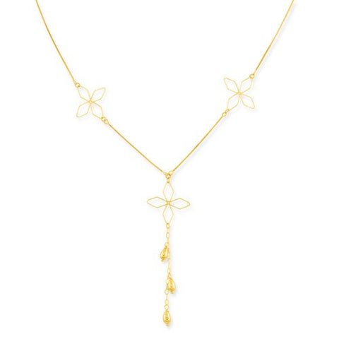 10K Yellow Gold Adjustable Fancy Flower Necklace