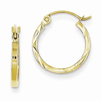 10k Yellow Gold 1.5x15mm Diamond-cut Hoop Earrings
