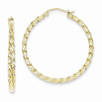 10K Twisted Diamond-cut 35mm Hoop Earrings