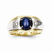10k Yellow Gold & Rhodium Blue Star & Diamond Men's Ring