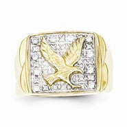 10k Yellow Gold & Rhodium Diamond Mens Eagle Ring