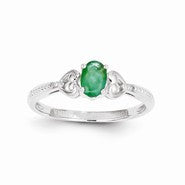 10k White Gold Genuine Emerald Diamond Ring