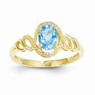 10k Yellow Gold Light Swiss Blue Topaz Diamond Ring