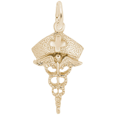Caduceus Nurse Hat Charm in Yellow Gold Plated