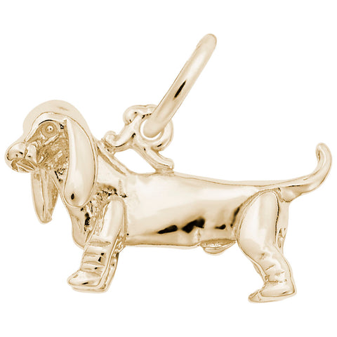 Basset Hound Dog Charm In Yellow Gold
