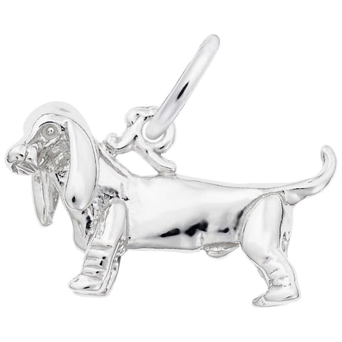 Basset Hound Dog Charm In 14K White Gold