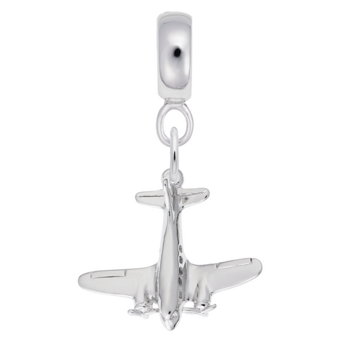 Airplane Charm Dangle Bead In Sterling Silver