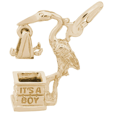 Stork,Boy Charm In Yellow Gold