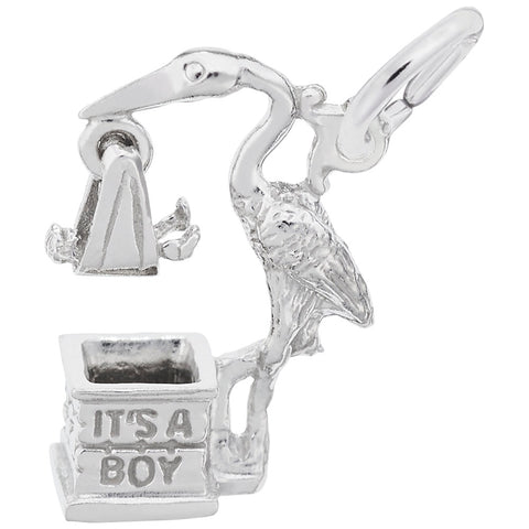 Stork,Boy Charm In Sterling Silver