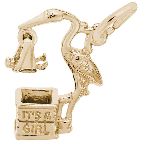 Stork,Girl Charm In Yellow Gold