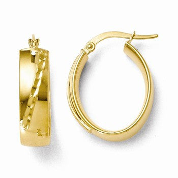 14k Yellow Gold Polished & Diamond-cut Hoop Earrings