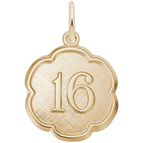 Number 16 Charm in Yellow Gold Plated