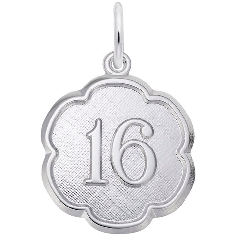 Number 16 Charm In 14K White Gold