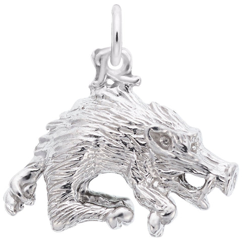 Wild Boar Charm In Sterling Silver