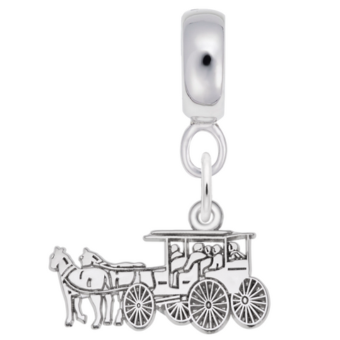 Horse & Carriage Charm Dangle Bead In Sterling Silver