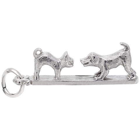 Cat And Dog Charm In 14K White Gold