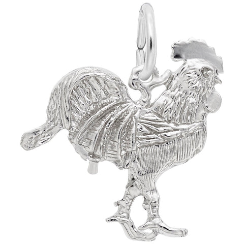 Rooster Charm In 14K White Gold
